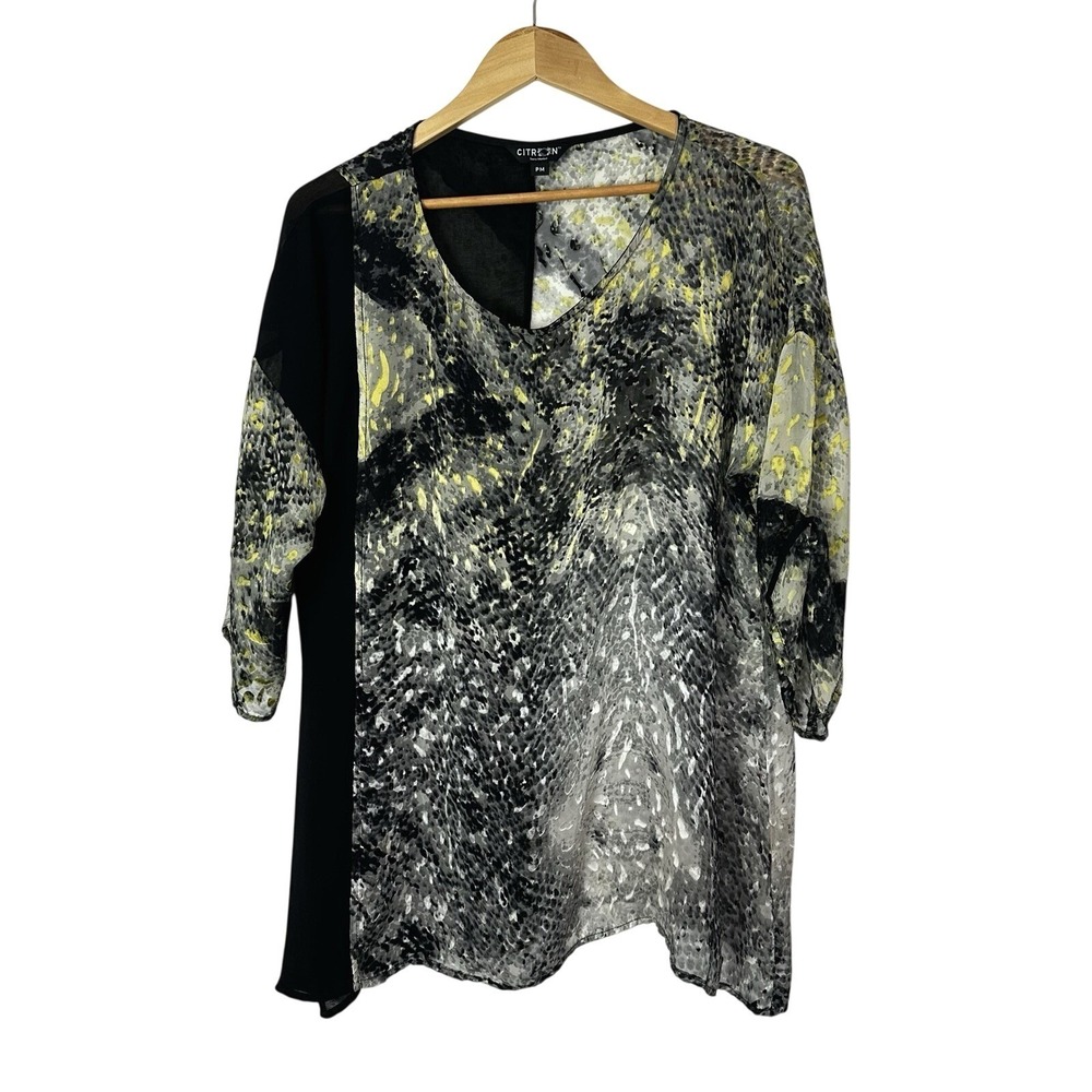 CITRON Santa Monica Tunic Blouse PM Silk Blend Sheer Burnout Velvet Asymmetric